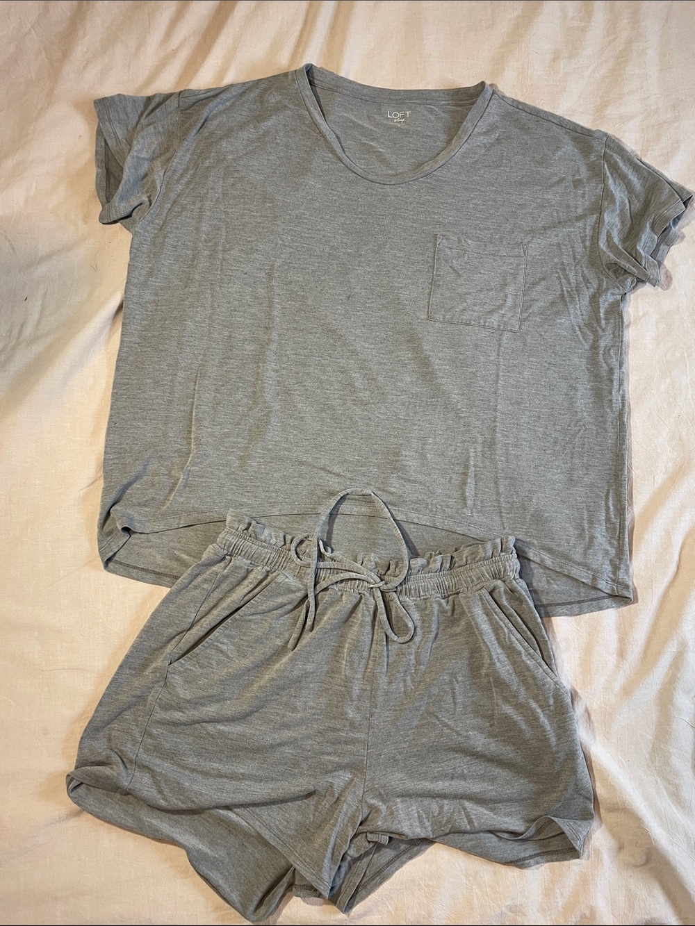 LOFT Light Gray Pocket Tee & Drawstring Short Sleep Set